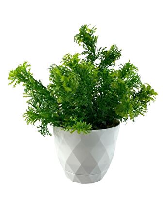 Yapay Çiçek Beyaz Saksıda Fesleğen Dekoratif Masa Çiçeği 25cm