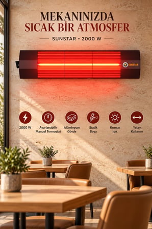 Sunstar Profesyonel 2000 W Termostatlı Halojen Isıtıcı – Ayarlanabilir Manuel Termostat, Alüminyum G