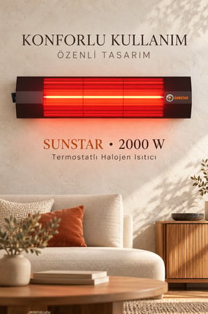 Sunstar Profesyonel 2000 W Termostatlı Halojen Isıtıcı – Ayarlanabilir Manuel Termostat, Alüminyum G