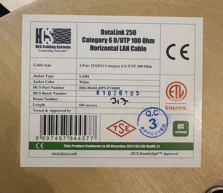 HCS Cat 6 Halogen Free U/utp Lsoh 500 M. Makara 23 AWG Beyaz