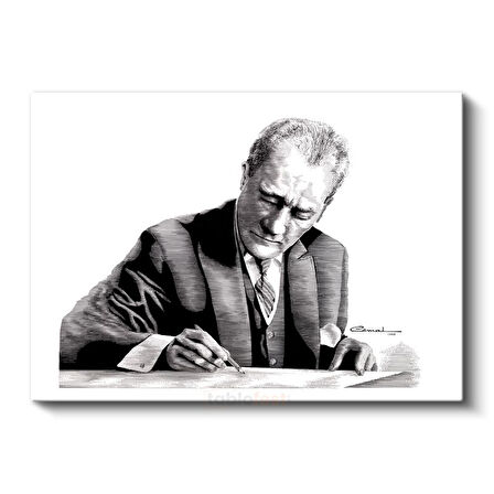 Atatürk ve İmzası - Sanatsal Portre Kanvas Tablo