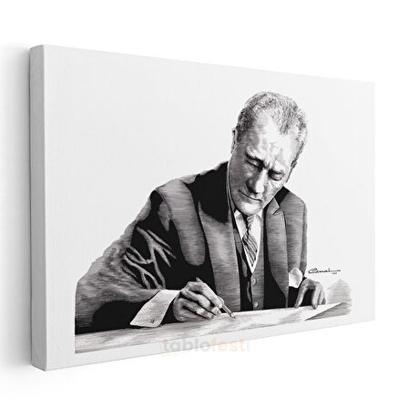 Atatürk ve İmzası - Sanatsal Portre Kanvas Tablo