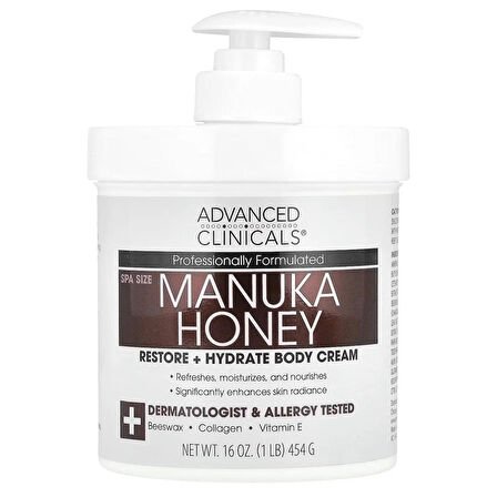 Advanced Clinicals, Manuka Balı, Restore + Hydrate Vücut Kremi, 454 gr