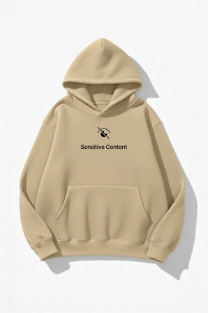 Unisex Yumuşak Dokulu Sensitive Content Baskılı Tasarım Oversize 3 İplik Hoodie Sweatshirt