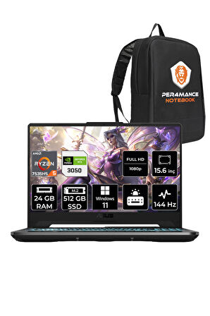 ASUS TUF Gaming A15 R5 7535HS 24GB 512GB SSD RTX3050/4GB 144Hz 15.6" FHD W11H HN047 & PER4 ÇANTA
