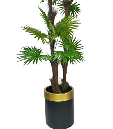 Yapay Ağaç Palmiye Fanpalm 3Katlı 24Yaprak Gold Kemerli Siyah Saksıda 165*65cm