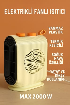 220V-240V Termostatlı Elektrikli Fanlı Isıtıcı Soba Sıcak ve Soğuk Üfleme Kompakt Taşınabilir Isıtıc