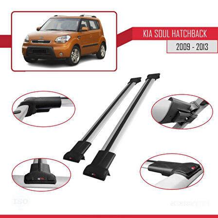 Kia Soul (AM) HB 2009-2013 Arası ile Uyumlu FLY Model Ara Atkı Tavan Barı Gri 2 Adet
