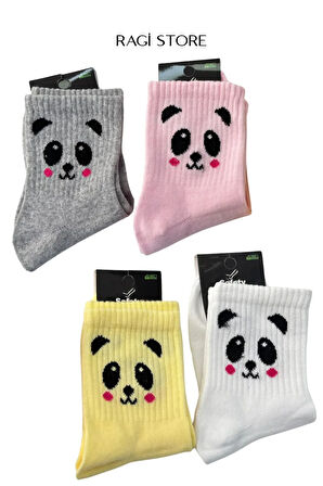 4'lü Panda Desen Kadın Patik Kolej Çorap