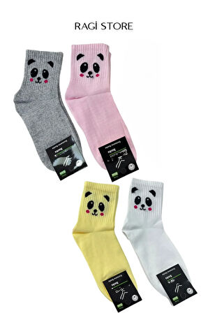 4'lü Panda Desen Kadın Patik Kolej Çorap