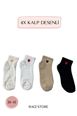 4'lü Kalp Desenli Kadın Patik