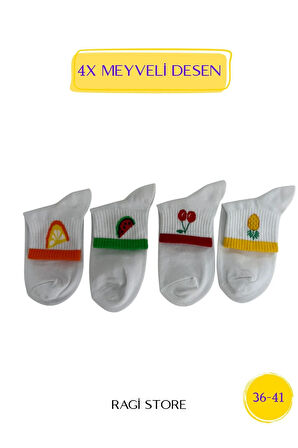 4'lü Meyve Desenli Kadın Kolej Çorap