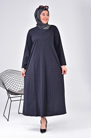 Kadın Büyük Beden Ay Yaka Anne Elbise Uzun Tesettür