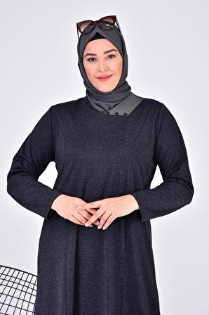 Kadın Büyük Beden Ay Yaka Anne Elbise Uzun Tesettür
