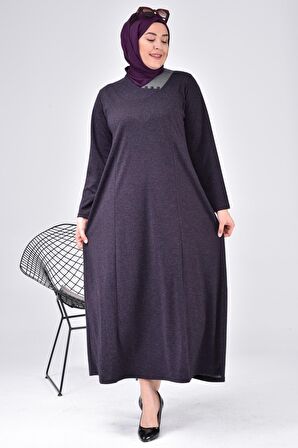 Kadın Büyük Beden Ay Yaka Anne Elbise Uzun Tesettür