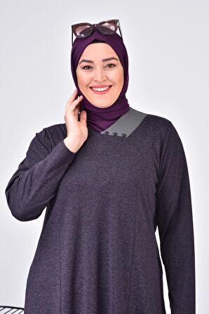 Kadın Büyük Beden Ay Yaka Anne Elbise Uzun Tesettür