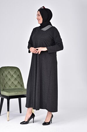 Kadın Büyük Beden Ay Yaka Anne Elbise Uzun Tesettür