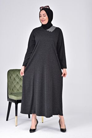 Kadın Büyük Beden Ay Yaka Anne Elbise Uzun Tesettür