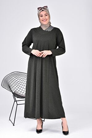 Kadın Büyük Beden Ay Yaka Anne Elbise Uzun Tesettür