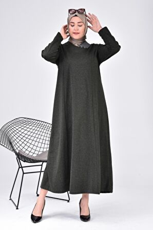 Kadın Büyük Beden Ay Yaka Anne Elbise Uzun Tesettür