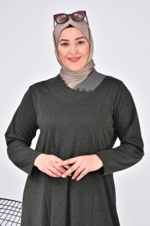 Kadın Büyük Beden Ay Yaka Anne Elbise Uzun Tesettür