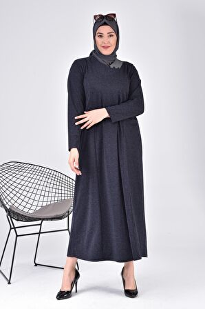 Kadın Büyük Beden Ay Yaka Anne Elbise Uzun Tesettür