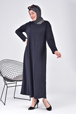 Kadın Büyük Beden Ay Yaka Anne Elbise Uzun Tesettür