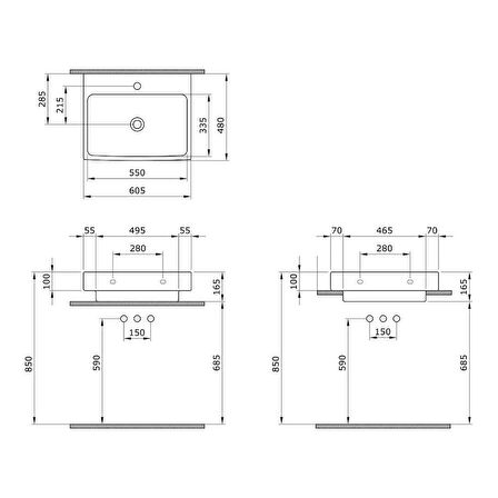 Bocchi Scala TezgahÜstü Lavabo 60x48 Parlak Beyaz 1077-001-0126