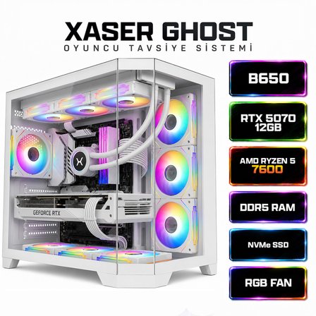 Xaser Ghost X300 Ryzen 5 7600 32GB Ram 1TB M.2 NVMe SSD 12GB RTX5070 Sıvı Soğutmalı Oyuncu Bilgisayarı