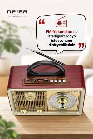 Meier M-110BT Nostaljik Radyo Bluetooth Hoparlör Şarjlı FM/AM/SW Retro Müzik Kutusu