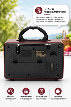 Meier M-110BT Nostaljik Radyo Bluetooth Hoparlör Şarjlı FM/AM/SW Retro Müzik Kutusu