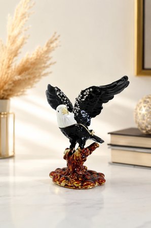 Kristal Taş İşlemeli Kartal Biblo 9 cm – Dekoratif Metal Kartal Heykeli | Kırmızı, Siyah, Gümüş Renk Seçenekleri