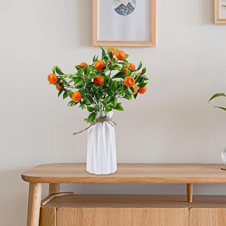 3lü Set Yapay Mandalina Demeti Yapay Çiçek 30*20cm Yeşil Yapraklı 