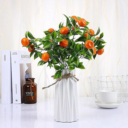 3lü Set Yapay Mandalina Demeti Yapay Çiçek 30*20cm Yeşil Yapraklı 