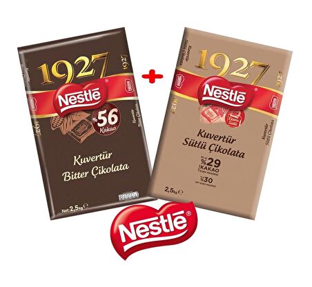 Nestle 1927 Kuvertür Bitter + Sütlü  Çikolata - Her biri 2,5 Kg - Toplam 5 kg