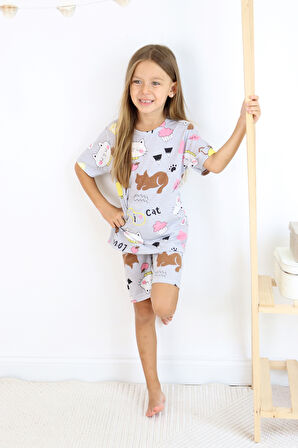 Kız Çocuk Pamuklu Penye Kumaş Şortlu Pijama Takımı 