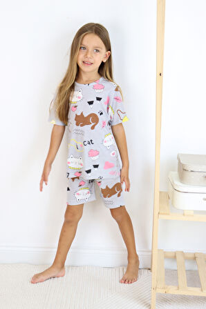 Kız Çocuk Pamuklu Penye Kumaş Şortlu Pijama Takımı 
