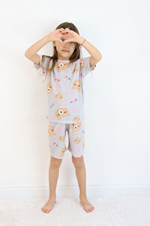Kız Çocuk Pamuklu Penye Kumaş Şortlu Pijama Takımı 
