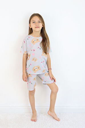 Kız Çocuk Pamuklu Penye Kumaş Şortlu Pijama Takımı 
