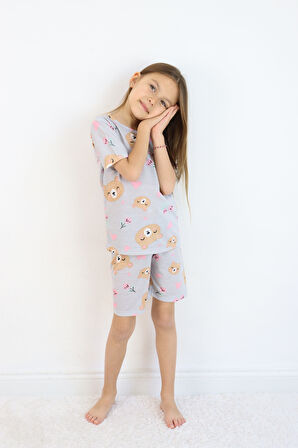 Kız Çocuk Pamuklu Penye Kumaş Şortlu Pijama Takımı 