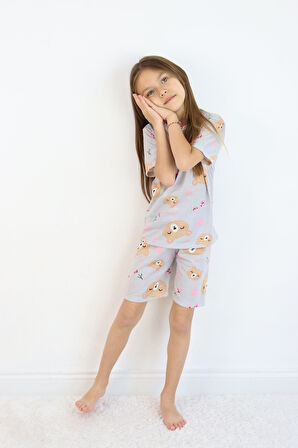 Kız Çocuk Pamuklu Penye Kumaş Şortlu Pijama Takımı 