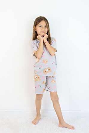 Kız Çocuk Pamuklu Penye Kumaş Şortlu Pijama Takımı 