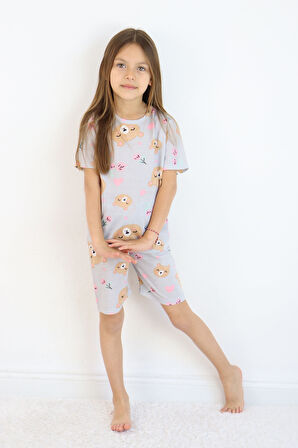 Kız Çocuk Pamuklu Penye Kumaş Şortlu Pijama Takımı 