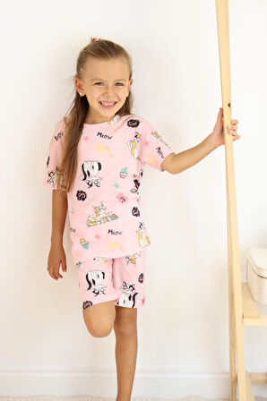 Kız Çocuk Pamuklu Penye Kumaş Şortlu Pijama Takımı 