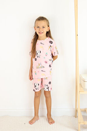 Kız Çocuk Pamuklu Penye Kumaş Şortlu Pijama Takımı 