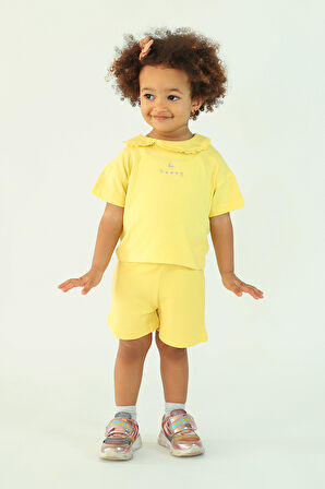 Kız Çocuk Yakalı Be Happy Baskılı Şortlu İkili Takım