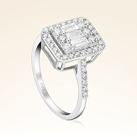 0,78 Karat Kolu Taşlı Baget Pırlanta Yüzük 