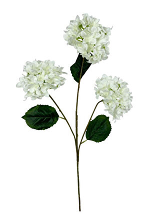 Yapay Çiçek Ortanca 3 Toplu Beyaz Tek Dal Tomurcuklu 75*25cm Kumaş Çiçek Uzun Dal