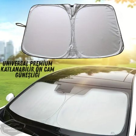 Oto Katlanabilir Premium Ön Güneşlik Ön Arka Cam Gölgelik Metalize Yeni Nesil Güneş Koruyucu Oto Araba Suv Tır 80 cm x 140 cm Çantalı