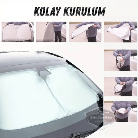 Oto Katlanabilir Premium Ön Güneşlik Ön Arka Cam Gölgelik Metalize Yeni Nesil Güneş Koruyucu Oto Araba Suv Tır 80 cm x 140 cm Çantalı